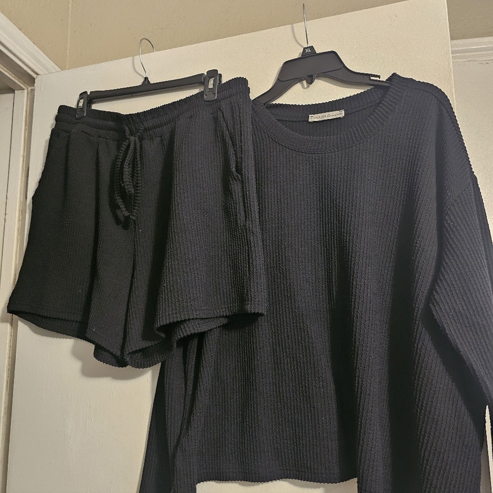 Black Knit Sweater and Shorts Set